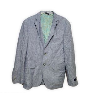 Alan Flusser Linen Paisley Striped Blue Large Sport Coat Blazer